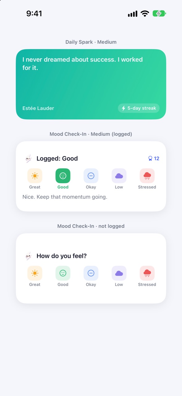 Daily Spark and Mood Check-In widgets